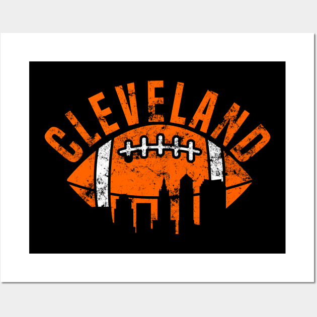 Vintage Downtown Ohio Cleveland Skyline Football Wall Art by JB.Collection